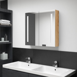Szafka łazienkowa z lustrem i LED, biel i dąb, 62x14x60 cm
