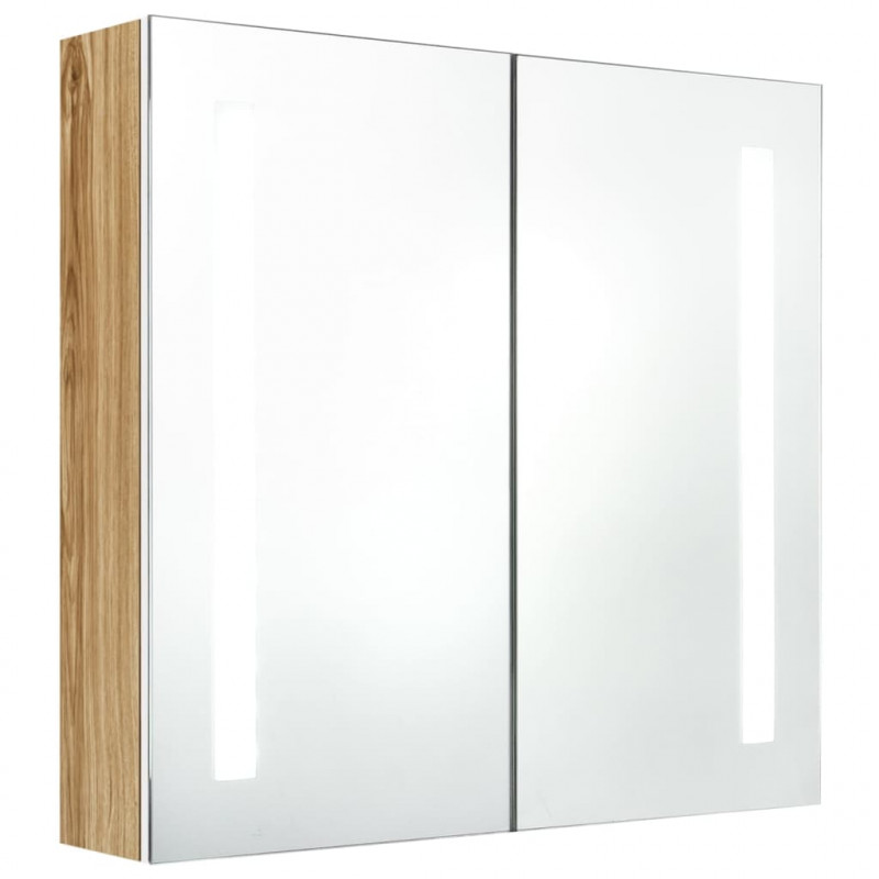 Szafka łazienkowa z lustrem i LED, biel i dąb, 62x14x60 cm