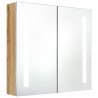 Szafka łazienkowa z lustrem i LED, biel i dąb, 62x14x60 cm