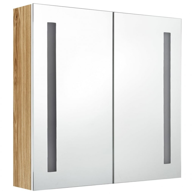 Szafka łazienkowa z lustrem i LED, biel i dąb, 62x14x60 cm