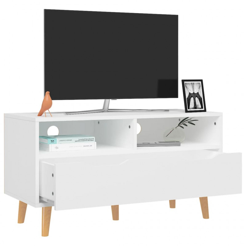 Szafka pod TV, biała, 90x40x48,5 cm, materiał drewnopochodny