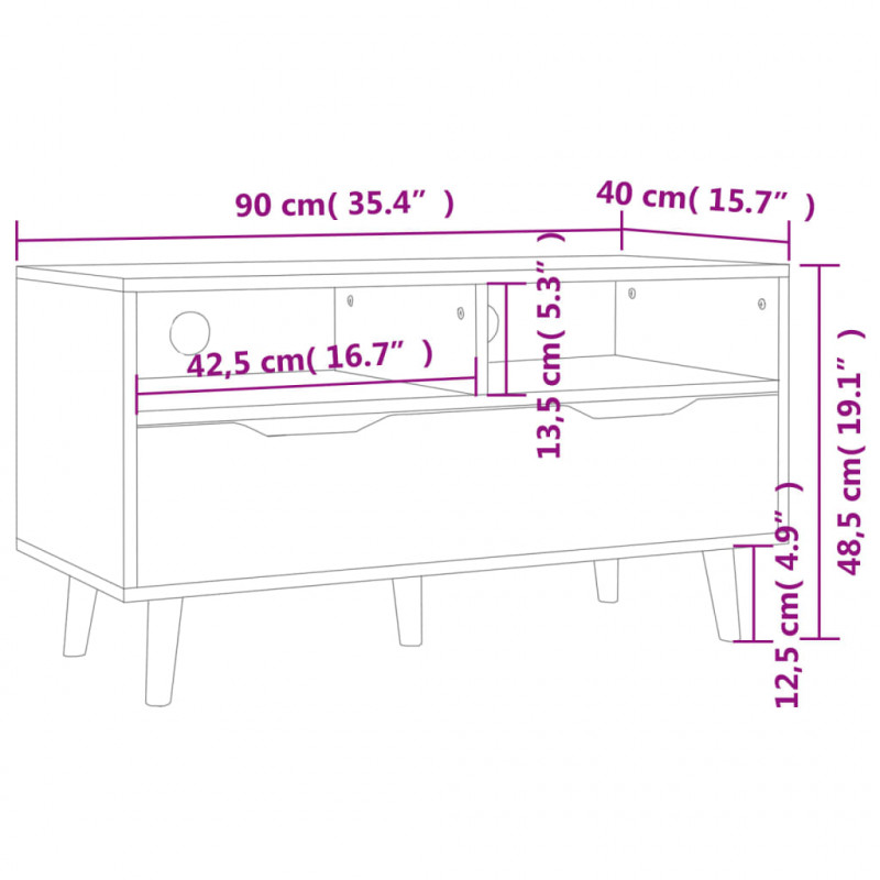Szafka pod TV, biała, 90x40x48,5 cm, materiał drewnopochodny