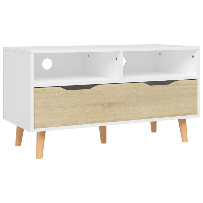 Szafka pod telewizor, biel i dąb sonoma, 90x40x48,5 cm