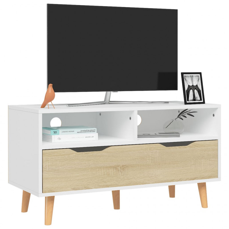 Szafka pod telewizor, biel i dąb sonoma, 90x40x48,5 cm