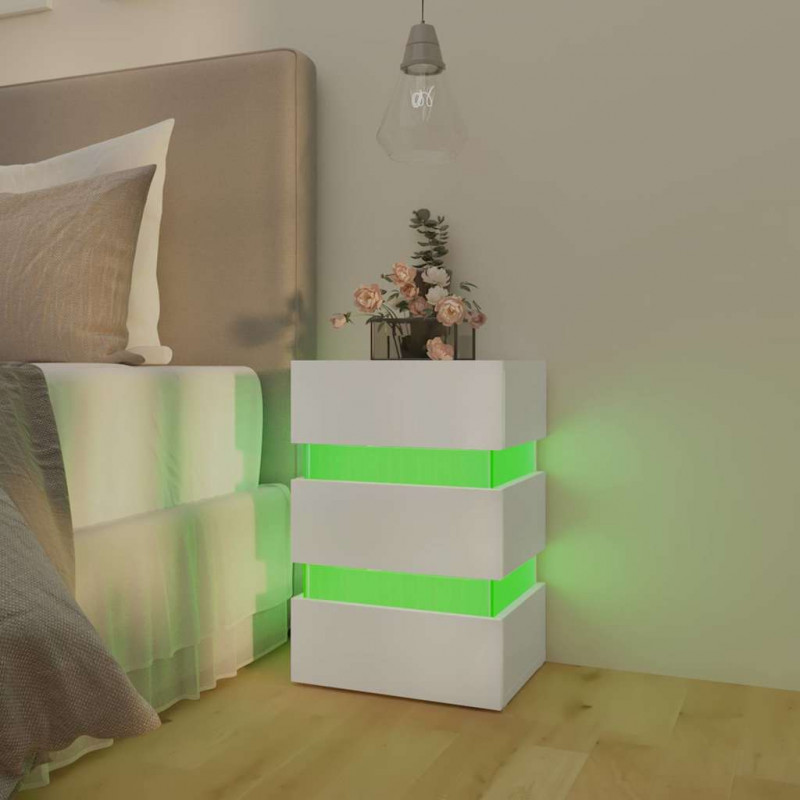 Szafka nocna z LED, biała, 45x35x67 cm, materiał drewnopochodny