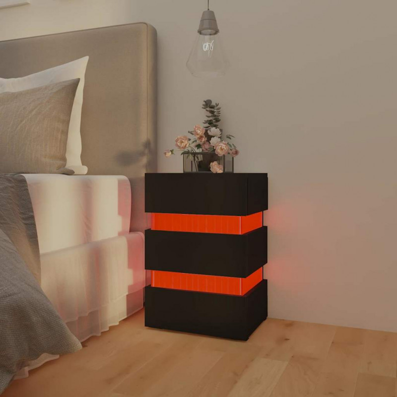 Szafka nocna z LED, czarna 45x35x67 cm, materiał drewnopochodny
