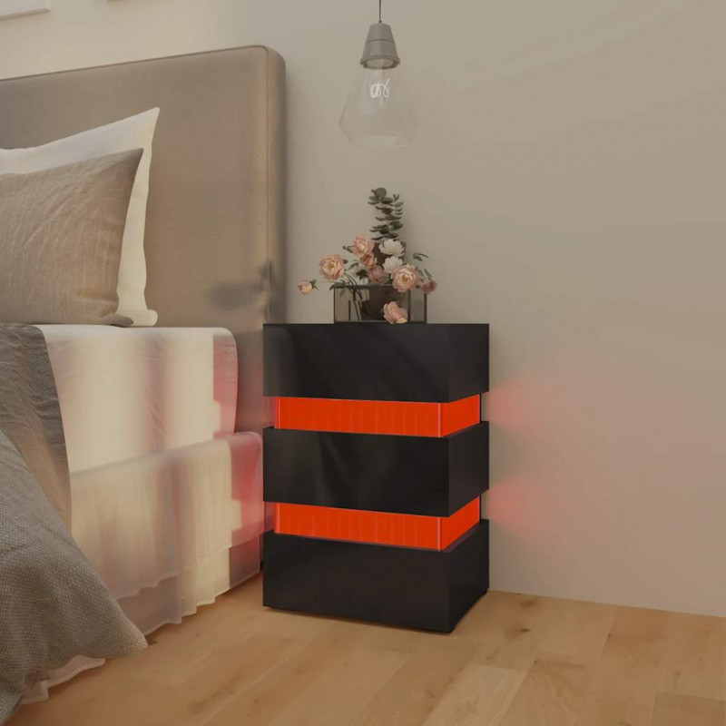 Szafka nocna z LED, wysoki połysk, czarna, 45x35x67 cm
