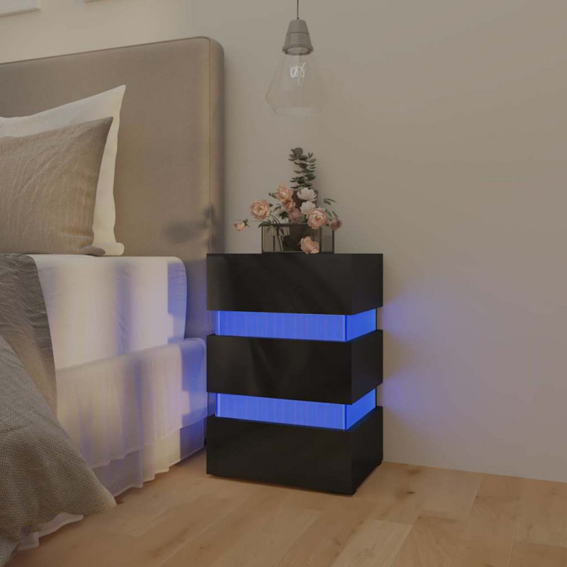 Szafka nocna z LED, wysoki połysk, czarna, 45x35x67 cm