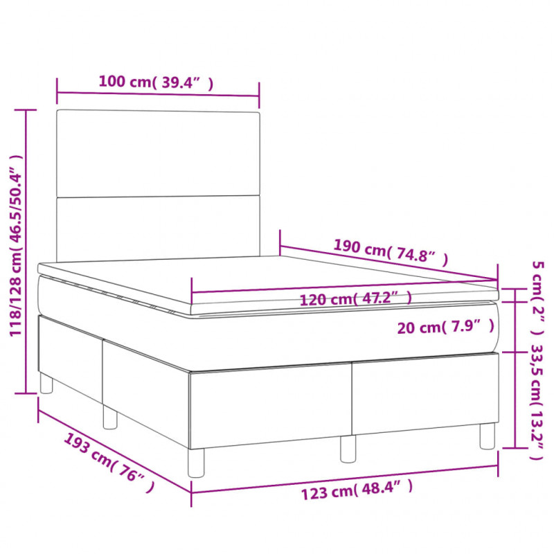 Łóżko kontynentalne z materacem, różowe, 120x190 cm, aksamit
