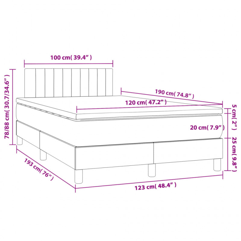 Łóżko kontynentalne z materacem, brązowe, 120x190 cm, tkanina