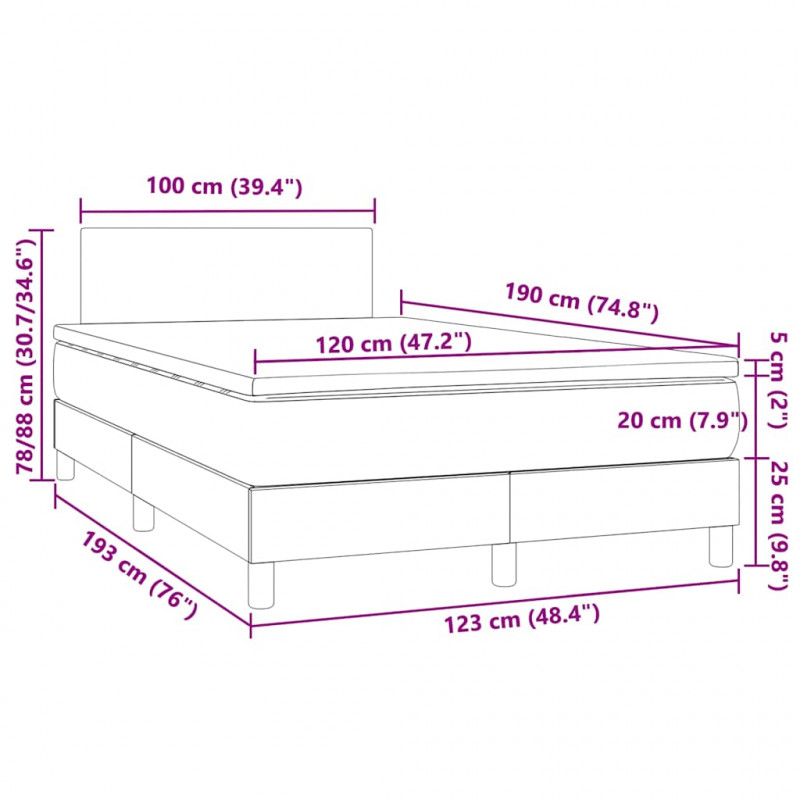 Łóżko kontynentalne z materacem i LED, białe, 120x190 cm