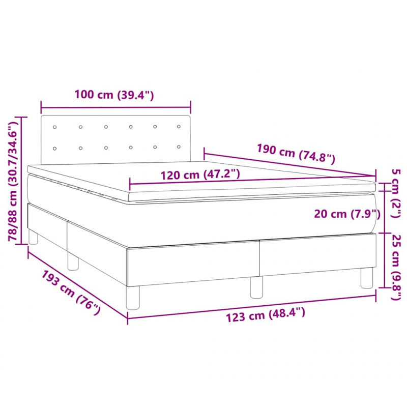 Łóżko kontynentalne z materacem i LED, białe, 120x190 cm