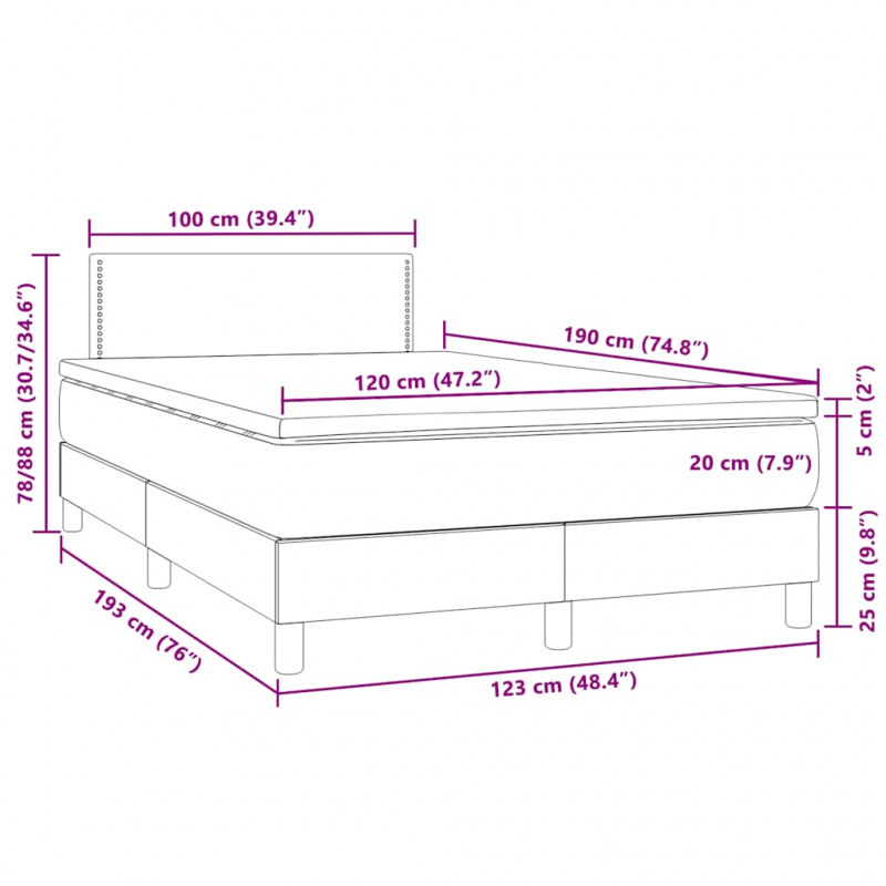 Łóżko kontynentalne z materacem i LED, czarne, 120x190 cm