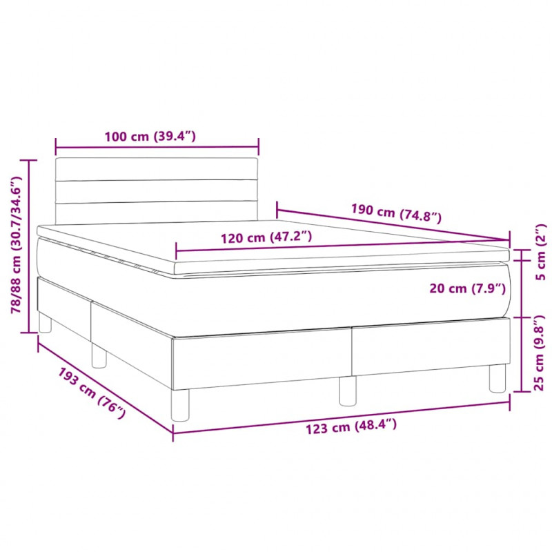 Łóżko kontynentalne z materacem i LED, czarne, 120x190 cm