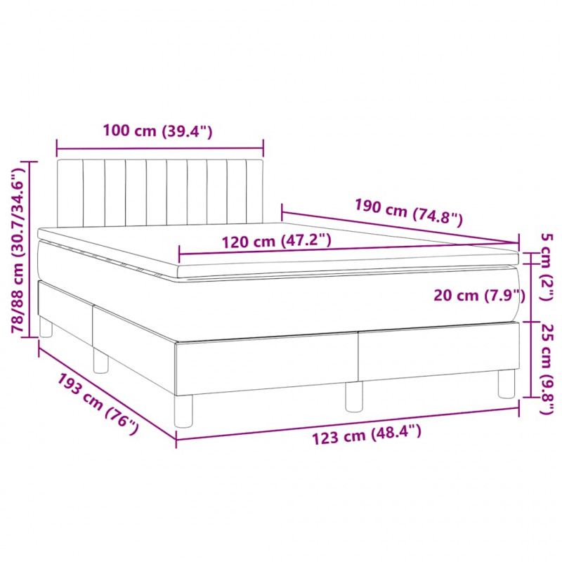 Łóżko kontynentalne z materacem i LED, ciemna zieleń, 120x190cm
