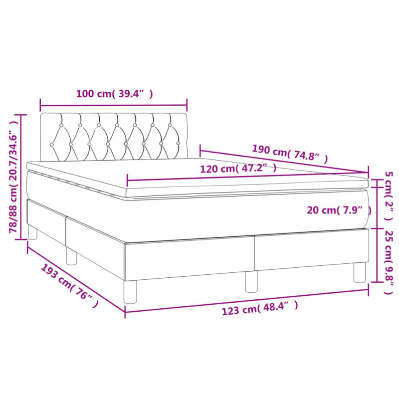 Łóżko kontynentalne z materacem i LED, różowe, 120x190 cm