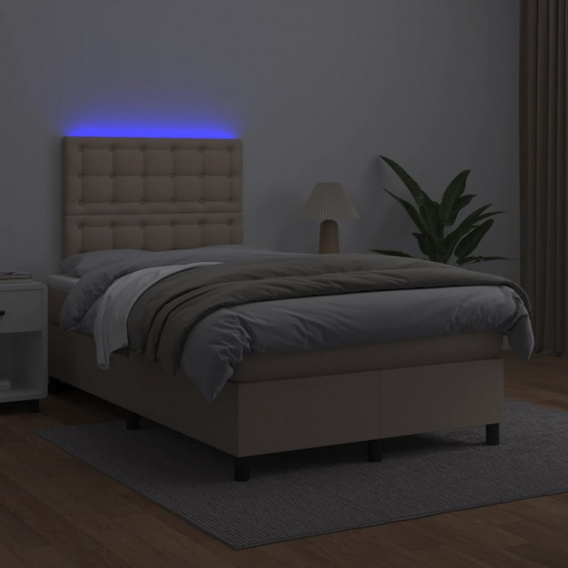 Łóżko kontynentalne z materacem i LED, cappuccino, 120x190 cm