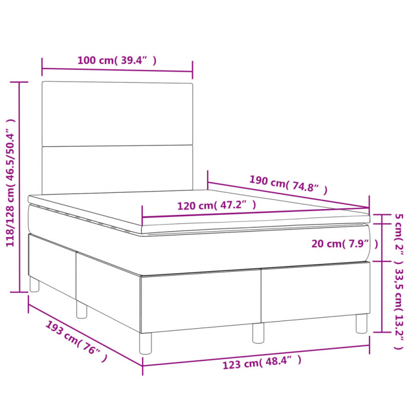 Łóżko kontynentalne z materacem i LED, czarne, 120x190 cm