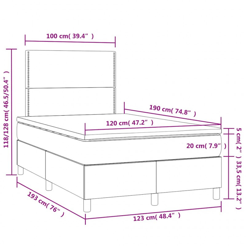 Łóżko kontynentalne z materacem i LED, ciemnozielone, 120x190cm