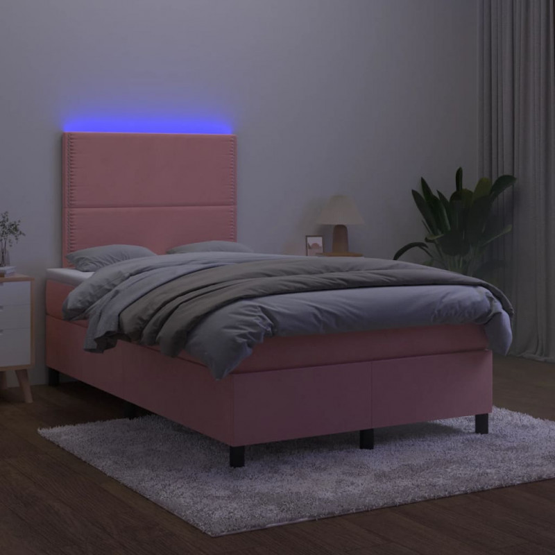 Łóżko kontynentalne z materacem i LED, różowe, 120x190 cm