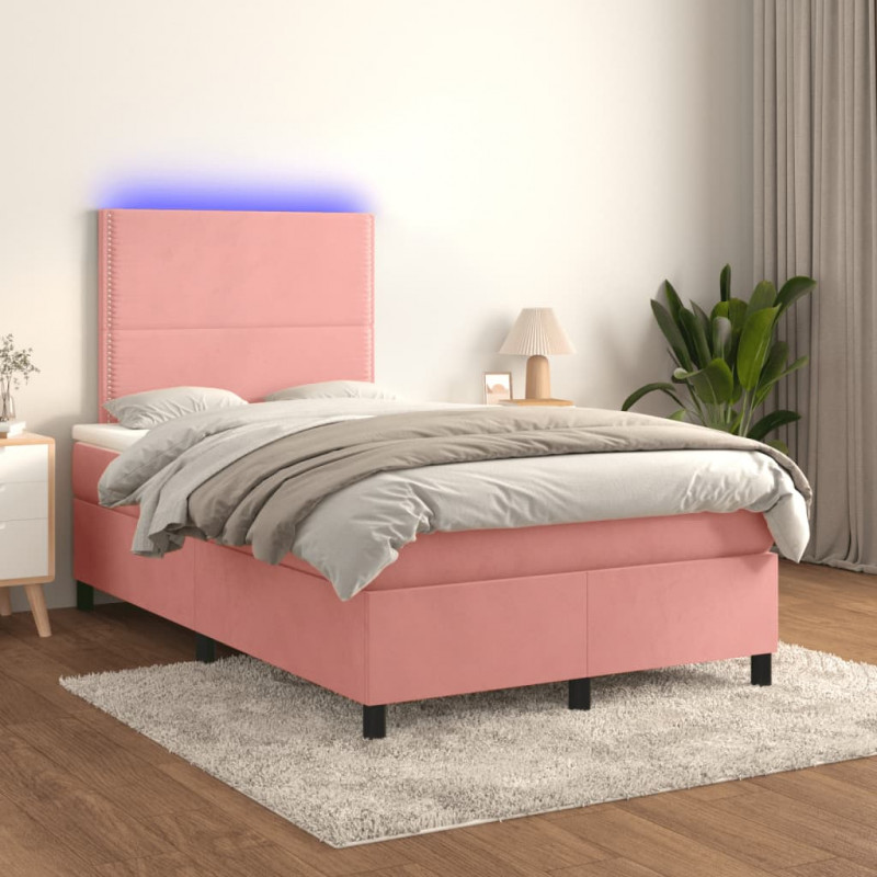 Łóżko kontynentalne z materacem i LED, różowe, 120x190 cm