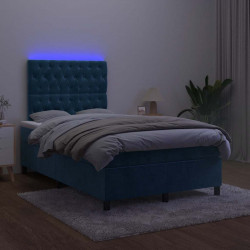 Łóżko kontynentalne z materacem i LED, granatowe, 120x190 cm
