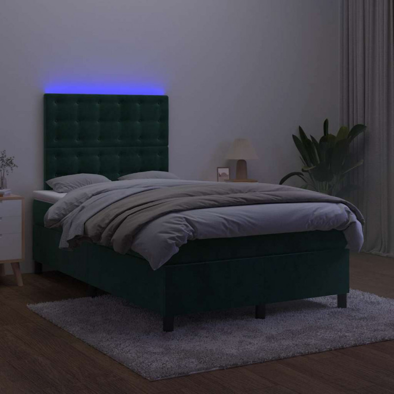 Łóżko kontynentalne z materacem i LED, ciemna zieleń, 120x190cm