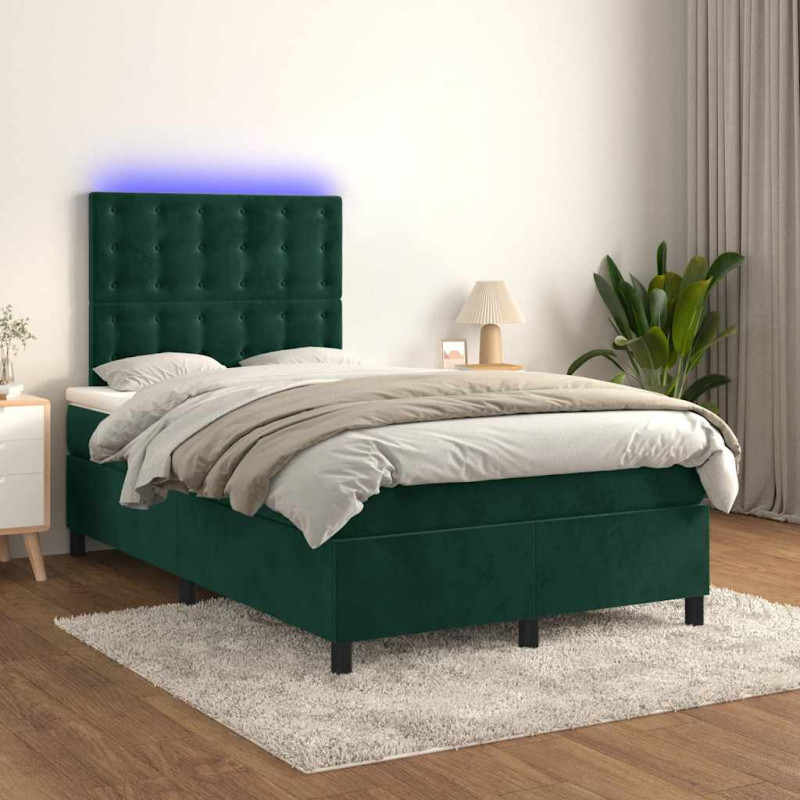 Łóżko kontynentalne z materacem i LED, ciemna zieleń, 120x190cm