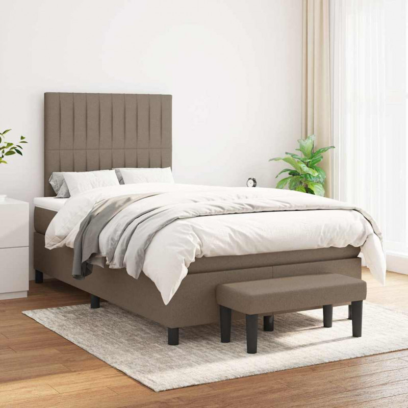 Łóżko kontynentalne z materacem, taupe, 120x190 cm, tkanina