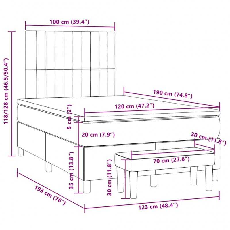Łóżko kontynentalne z materacem, taupe, 120x190 cm, tkanina