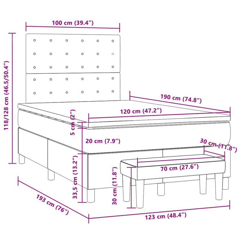 Łóżko kontynentalne z materacem, jasnoszare, 120x190cm, aksamit