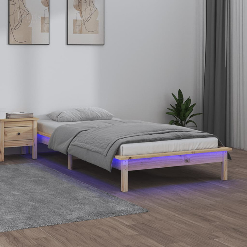 Rama łóżka z LED, 90x190 cm, pojedyncza, lite drewno