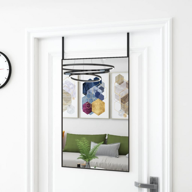 Lustro na drzwi, czarne, 50x80 cm, szkło i aluminium