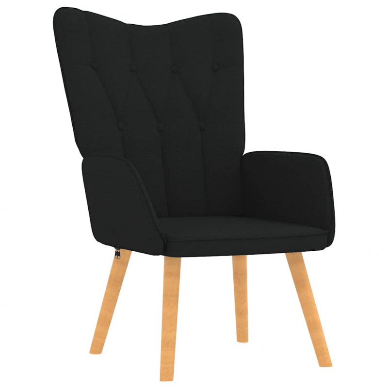 Fotel z podnóżkiem, czarny, obity tkaniną