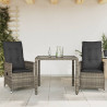 3-cz. zestaw mebli bistro z poduszkami, szary, polirattan