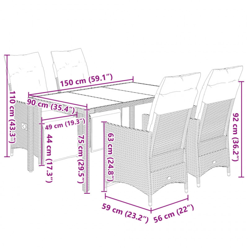 5-cz. zestaw mebli ogrodowych bistro z poduszkami, czarny
