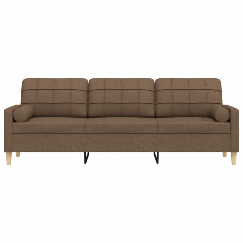 3-osobowa sofa z poduszkami, brązowa, 210 cm, obita tkaniną