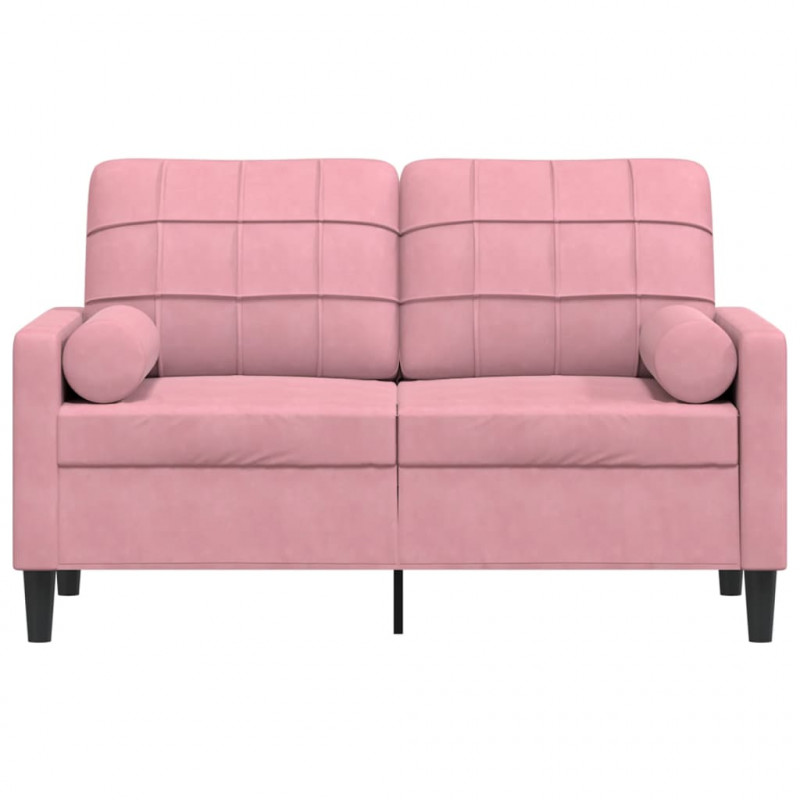 2-osobowa sofa z poduszkami, różowa, 120 cm, aksamit