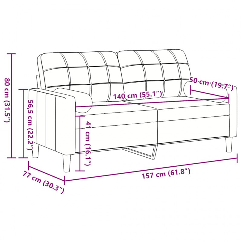 2-osobowa sofa z poduszkami, kremowa, 140 cm, aksamit