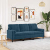 3-osobowa sofa z poduszkami, niebieska, 180 cm, aksamit