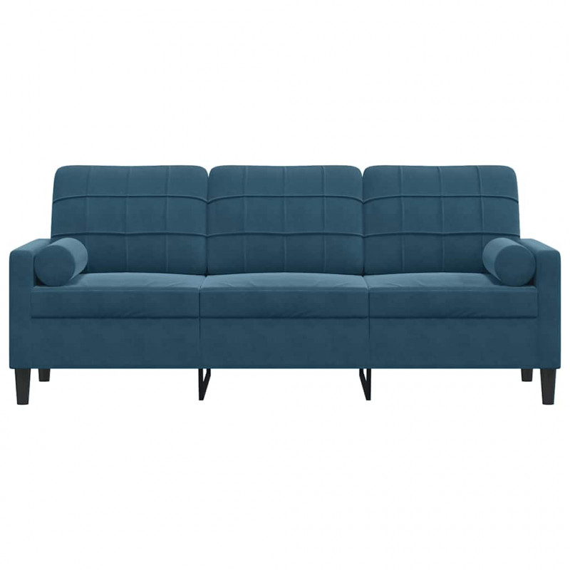 3-osobowa sofa z poduszkami, niebieska, 180 cm, aksamit