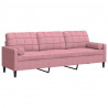 3-osobowa sofa z poduszkami, różowa, 210 cm, aksamit