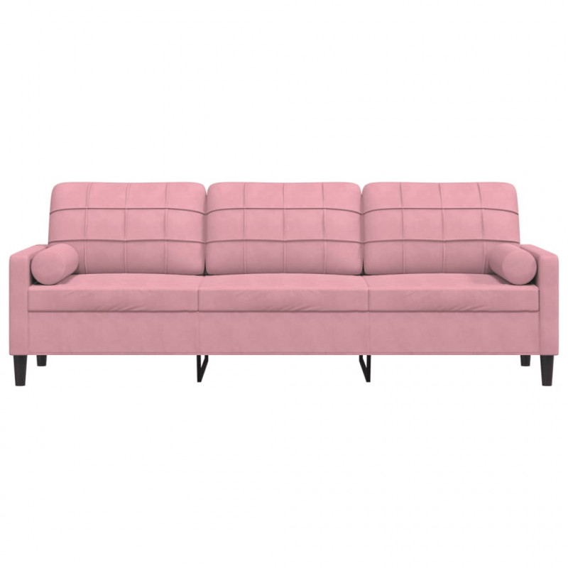 3-osobowa sofa z poduszkami, różowa, 210 cm, aksamit