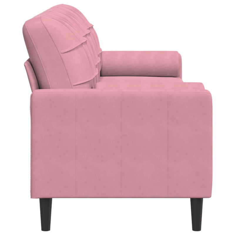 3-osobowa sofa z poduszkami, różowa, 210 cm, aksamit