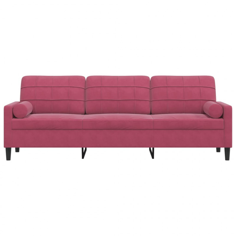3-osobowa sofa z poduszkami, winna czerwień, 210 cm, aksamit