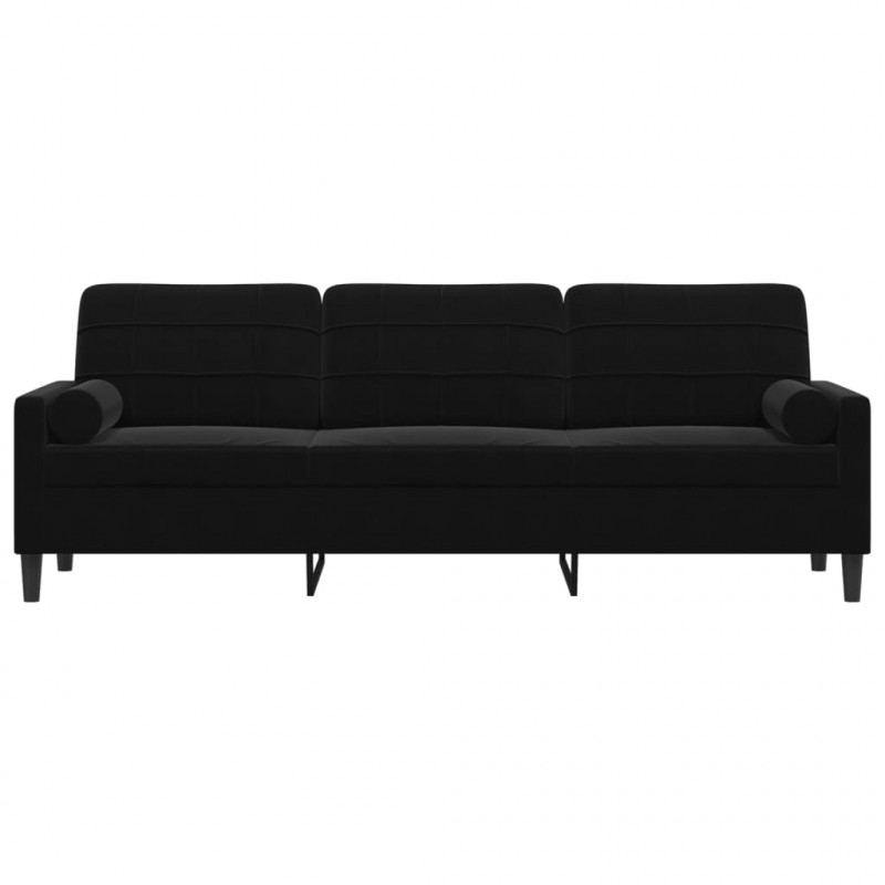 3-osobowa sofa z poduszkami, czarna, 210 cm, aksamit