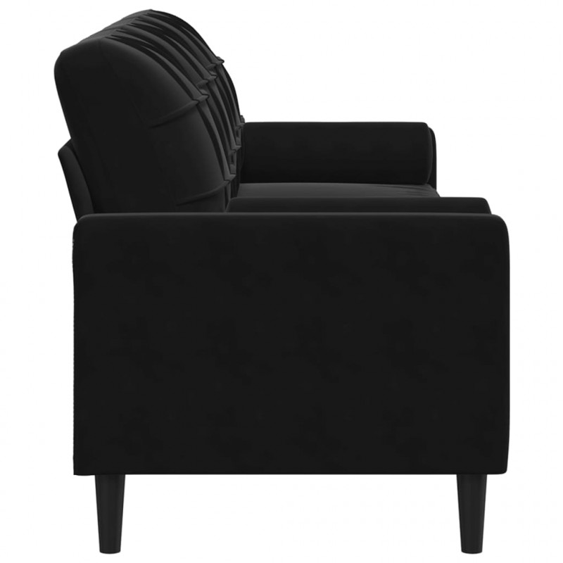 3-osobowa sofa z poduszkami, czarna, 210 cm, aksamit
