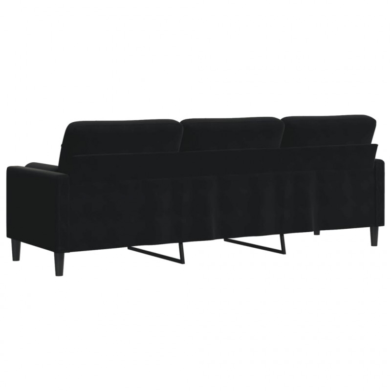 3-osobowa sofa z poduszkami, czarna, 210 cm, aksamit