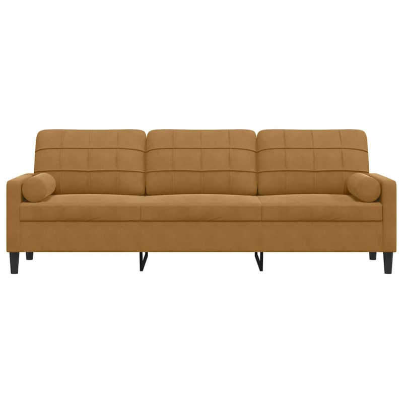 3-osobowa sofa z poduszkami, brązowa, 210 cm, aksamit