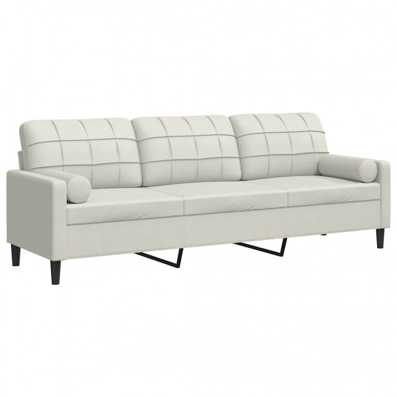 3-osobowa sofa z poduszkami, kremowa, 210 cm, aksamit